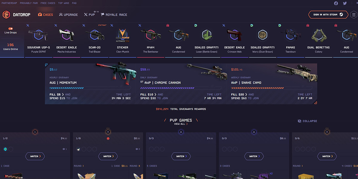 datdrop homepage screenshot cs2 case trading site