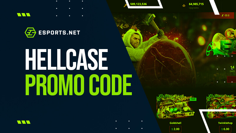 hellcase promo code feature image with a custom design with white and green text and a green overlay