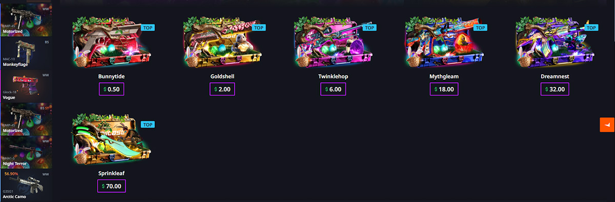 screenshot of the hellcase website skins section