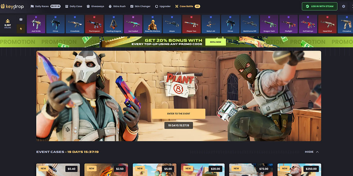 sites like hellcase screenshot of keydrop homepage
