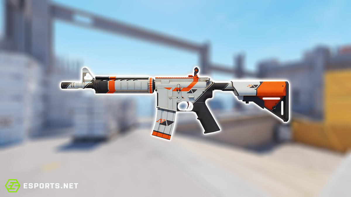 image displaying the asiimov skin for the m4a4 weapon in cs2