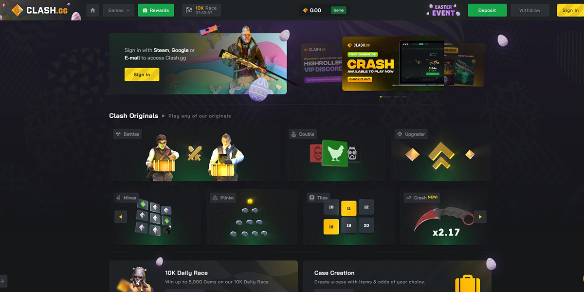 sites like hellcase roundup screenshot of the clash.gg homepage