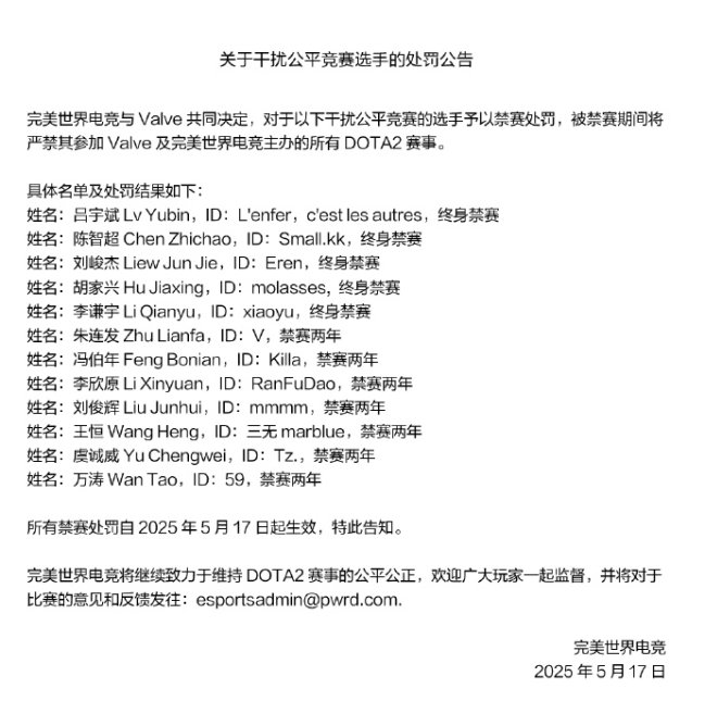 Dota 2 announces list of 12 banned Dota 2 Chinese players (Image credit: Dota 2 on Weibo)