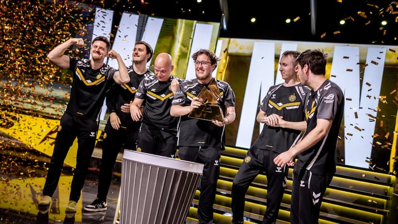 Vitality lift the BLAST Rivals 2025 Season 1 trophy.