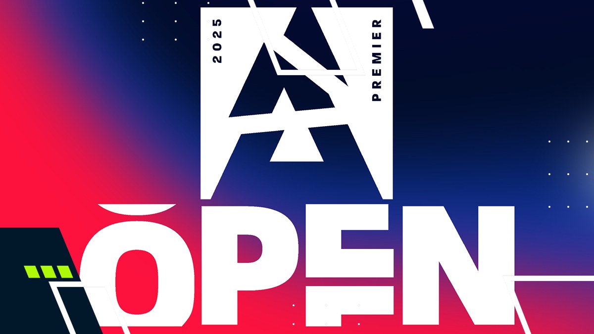 Logo for the "2025 Premier Open," featuring bold text and a vibrant gradient background of red and blue.