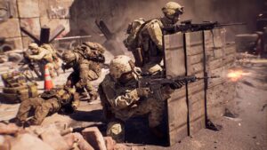 Soldiers in combat during a firefight in Battlefield 6
