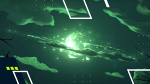 Shattered Mad Moon glowing in green sky