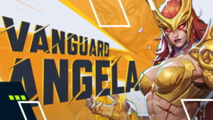 Angela in golden armor with “Vanguard” text