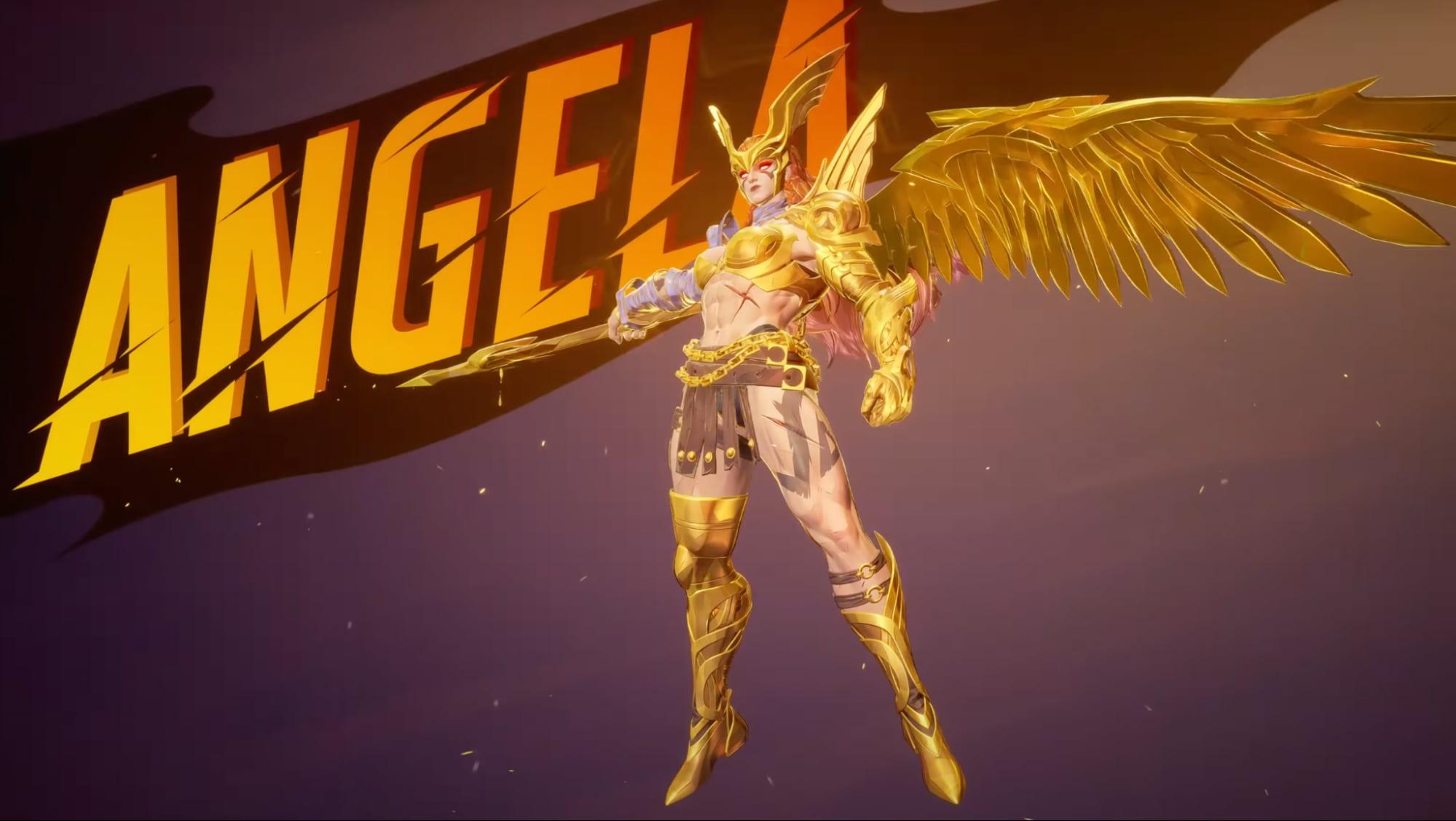 Angela with golden wings holding a spear