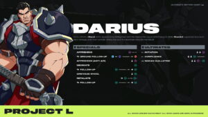 Illustration of a muscular warrior named Darius from Project L, clad in armor and wielding an axe