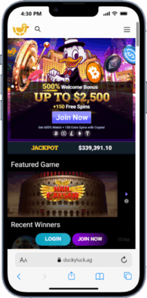 Ducky luck Casino Mobile Homepage