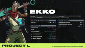 Character profile for Ekko from 'Project L', featuring a dynamic pose
