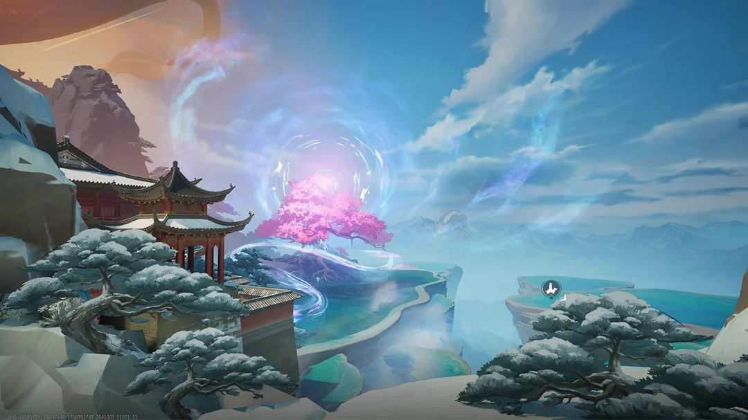 Marvel Rivals Heart of Heaven map with glowing pink tree and mountain view