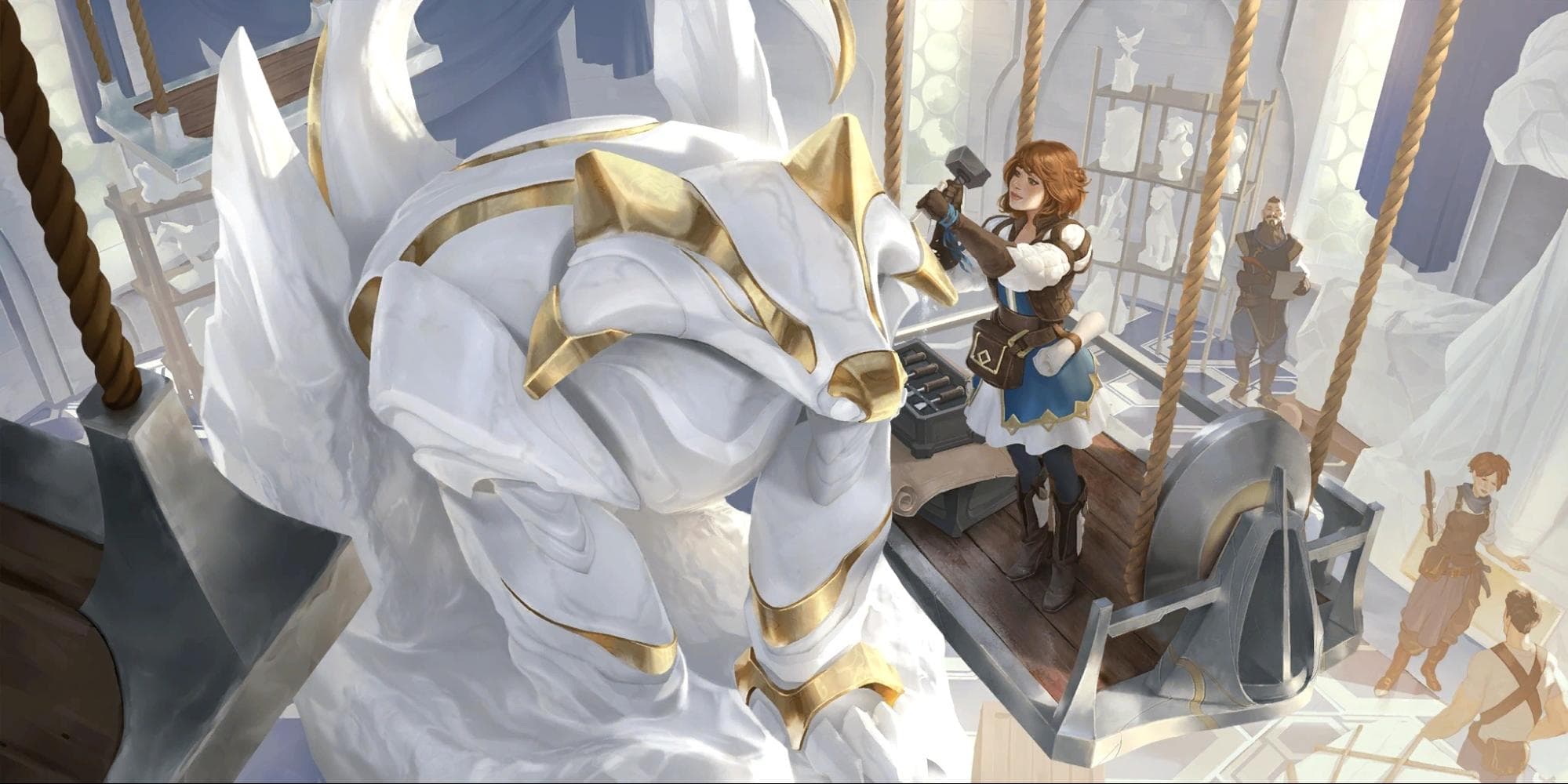 Demacian sculptor working on petricite statue