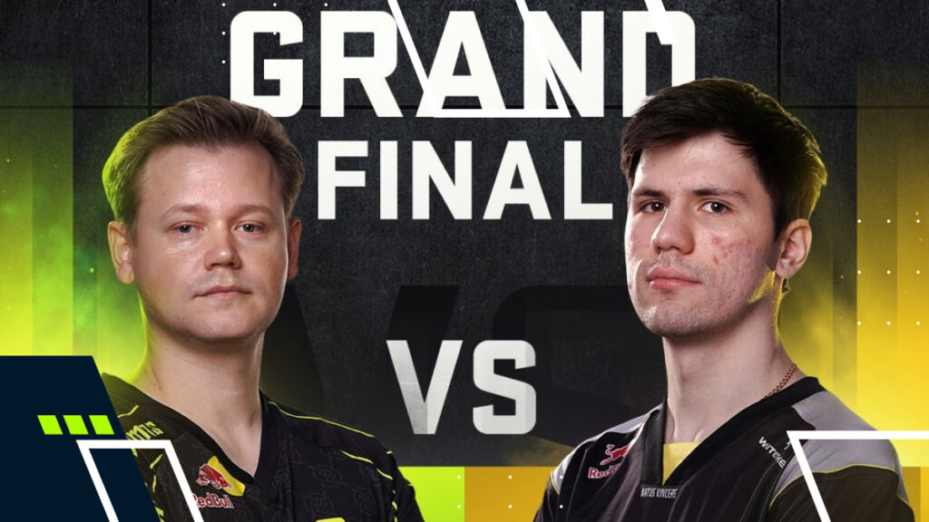 Two esports players facing off in a Grand Final promo image with bold VS text