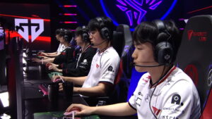 T1 League of Legends players focused during a live match at Red Bull League of Its Own 2025