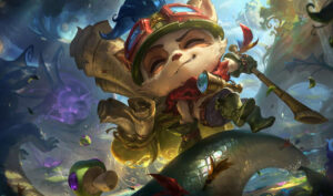 League of Legends Teemo smiling with map and blowgun