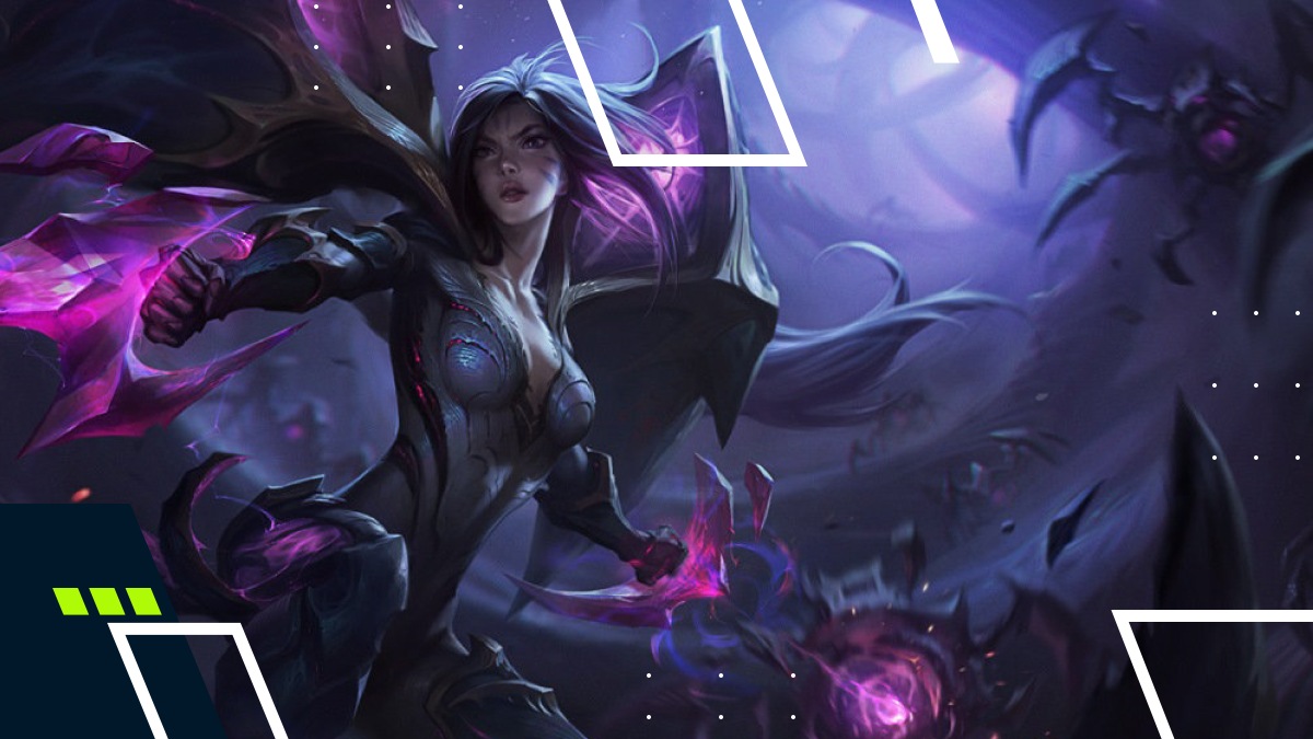 League of Legends artwork of Kai’Sa wielding void-infused weapons in battle