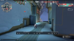 Replay view in VALORANT with third-person camera, kill feed, and playback controls visible