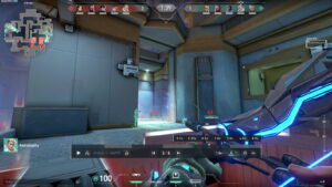Gameplay replay in VALORANT showing player POV, enemy outlines, and replay controls