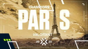 VALORANT Champions 2025 Paris poster with Eiffel Tower