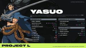 Illustration of Yasuo, a character with long flowing hair and a large sword, from the 2XKO