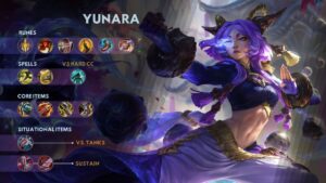 Yunara champion build with runes, spells, and items in League of Legends