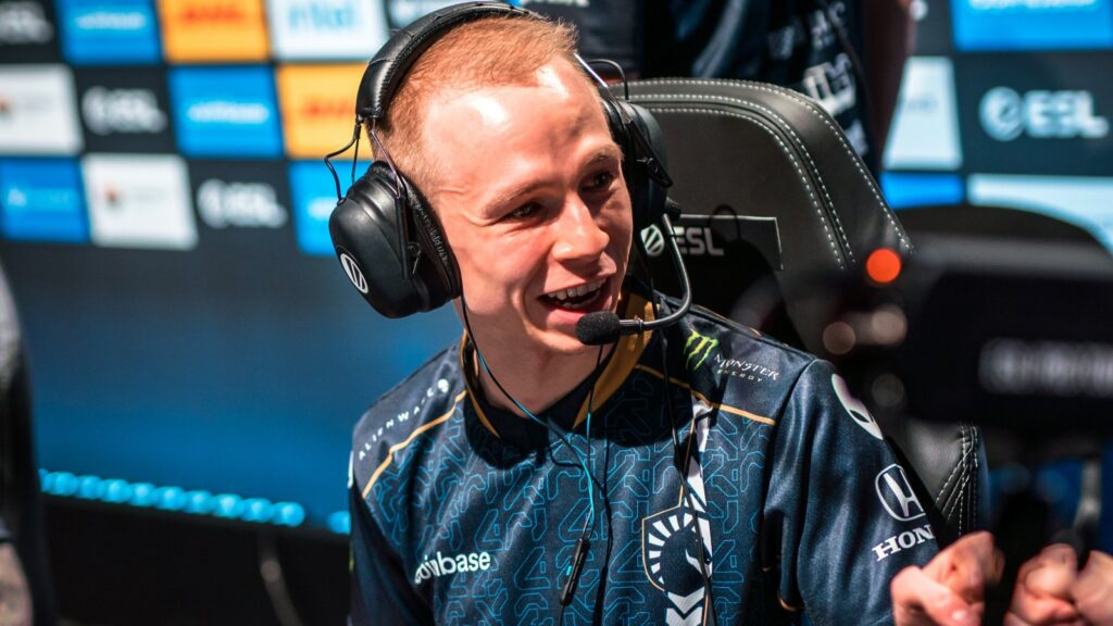 EliGE smiling while playing for Team Liquid at ESL Counter-Strike event