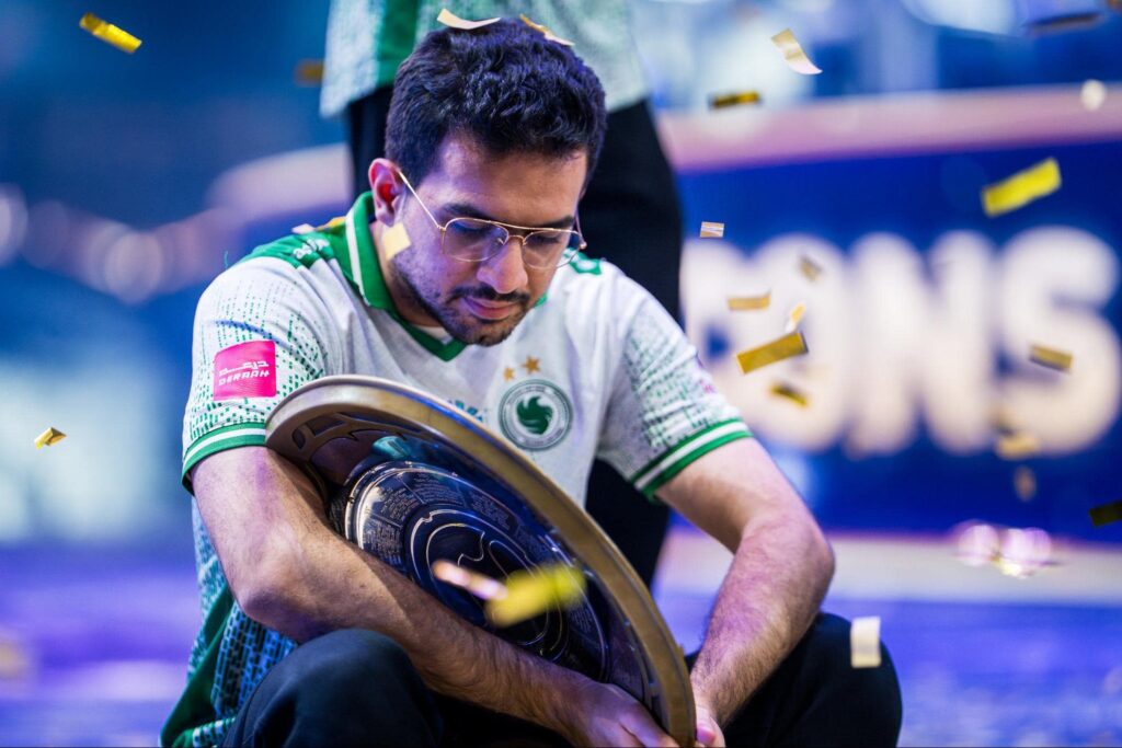 Ammar “ATF” Al-Assaf celebrates Team Falcons’ Dota 2 championship win
