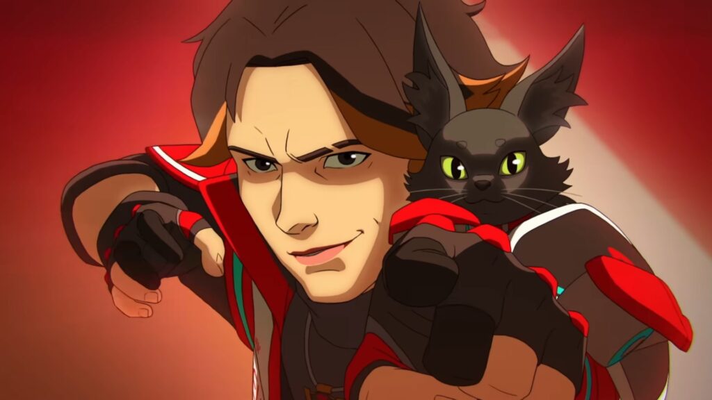 Sparrow with his black cat companion in Apex Legends anime-style artwork
