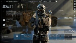 Battlefield 6 Assault class loadout screen showing weapons, gadgets, and abilities