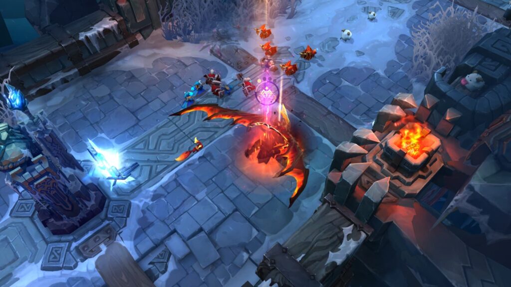 Aerial view of a battlefield in LoL ARAM Mayhem