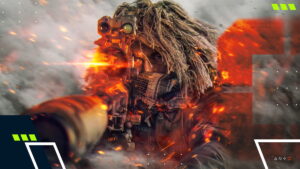 Recon soldier aims through sniper scope in Battlefield 6 during a firefight
