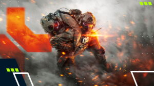 Battlefield 6 Support soldier carrying a wounded teammate through explosions on the battlefield