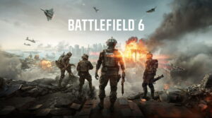 Soldiers overlooking a city engulfed in battle in Battlefield 6