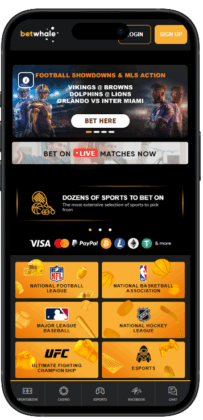 Mobile screenshot of the BetWhale offshore sportsbook homepage