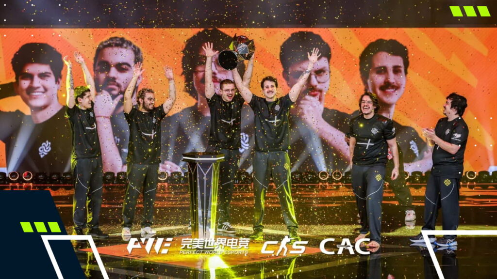 Legacy players celebrate on stage after winning the CS Asia Championships 2025