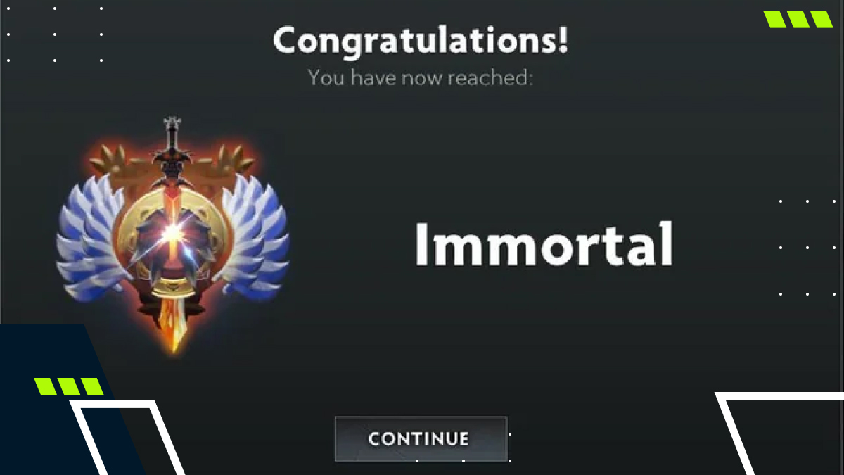 The Dota 2 screen showing a player reaching the prestigious Immortal rank