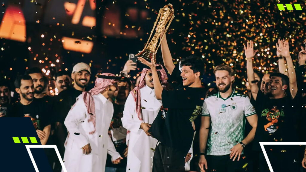 Esports World Cup celebration with trophy ceremony