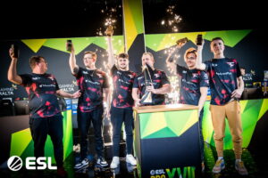 FaZe Clan lifts the ESL Pro League trophy and gold bars after winning the Intel Grand Slam Season 4 in Counter-Strike