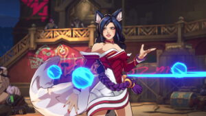 Ahri preparing an orb attack with glowing projectiles in 2XKO