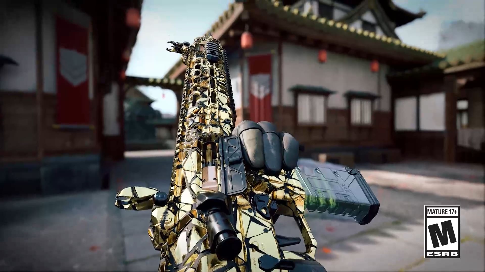 A golden assault rifle with mastery camo in Call of Duty: Black Ops 7 showcased during gameplay