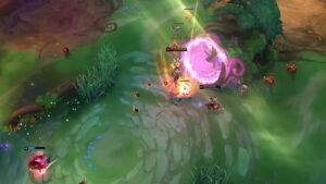 Champions battling near the portal in League of Legends Brawl mode