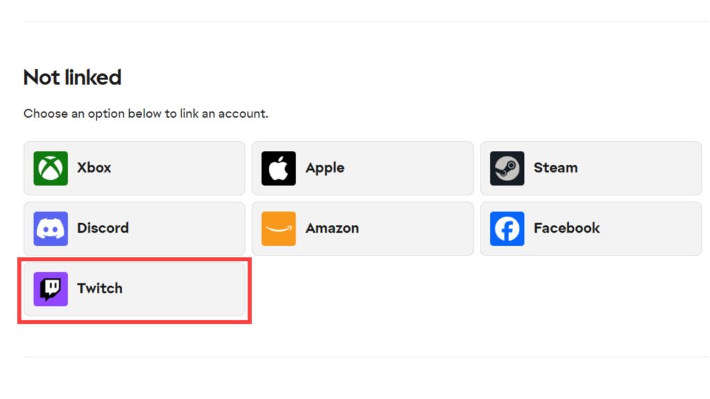 EA account settings screen showing Twitch option for linking to earn Battlefield REDSEC Drops