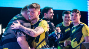 NAVI players celebrate their Intel Grand Slam victory during a Counter-Strike 2 ESL event