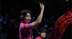 Paper Rex player celebrating on stage during VALORANT Champions Paris 2025
