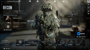 Recon class customization menu showing sniper rifle, gadgets, and traits in Battlefield 6