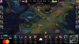 Early-game setup between Red Canids and Shopify Rebellion in League of Legends match during the LTA season