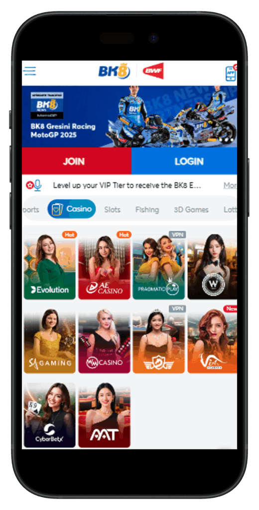 BK8 SG Online Casinos Mobile Lobby Updated