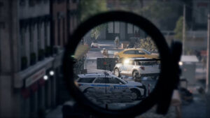 A sniper takes aim at enemy soldiers through a scope in Battlefield 6
